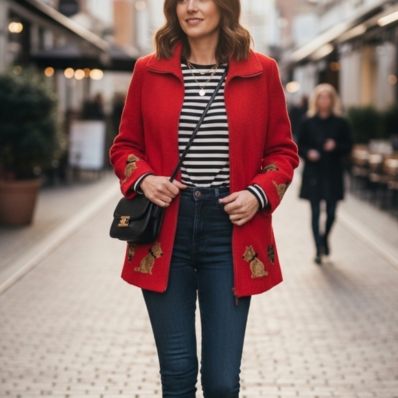 Simon Chang Jackets & Blazers - Vintage 90s Simon Chang Red Scottish Terrier Jacket Size 10 Unique Dog Appliques